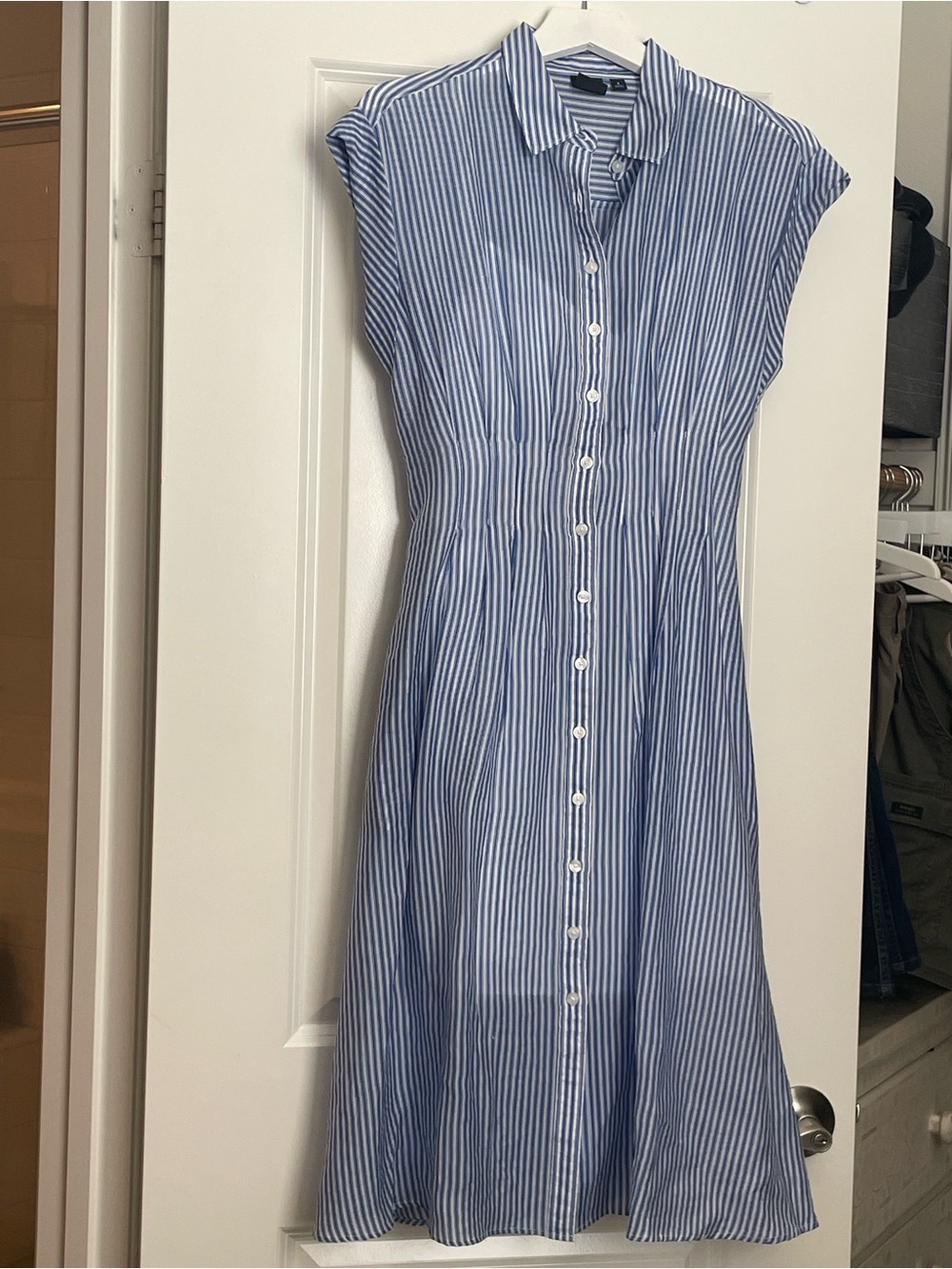 GAP Blue and White Striped Button-Front Midi Dress